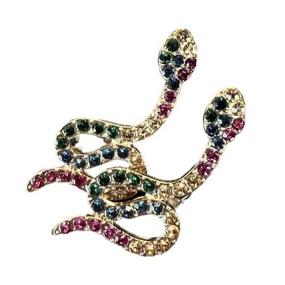 GOLD Rhinestone Crystal Snake Post Earrings - Picture 2 of 8